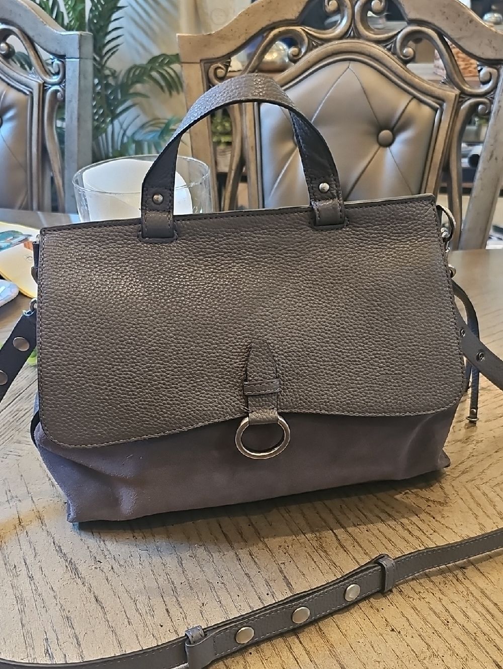 Gray Pebbled Leather Keith Suede Purse Rebecca Minkoff Excellent Condition